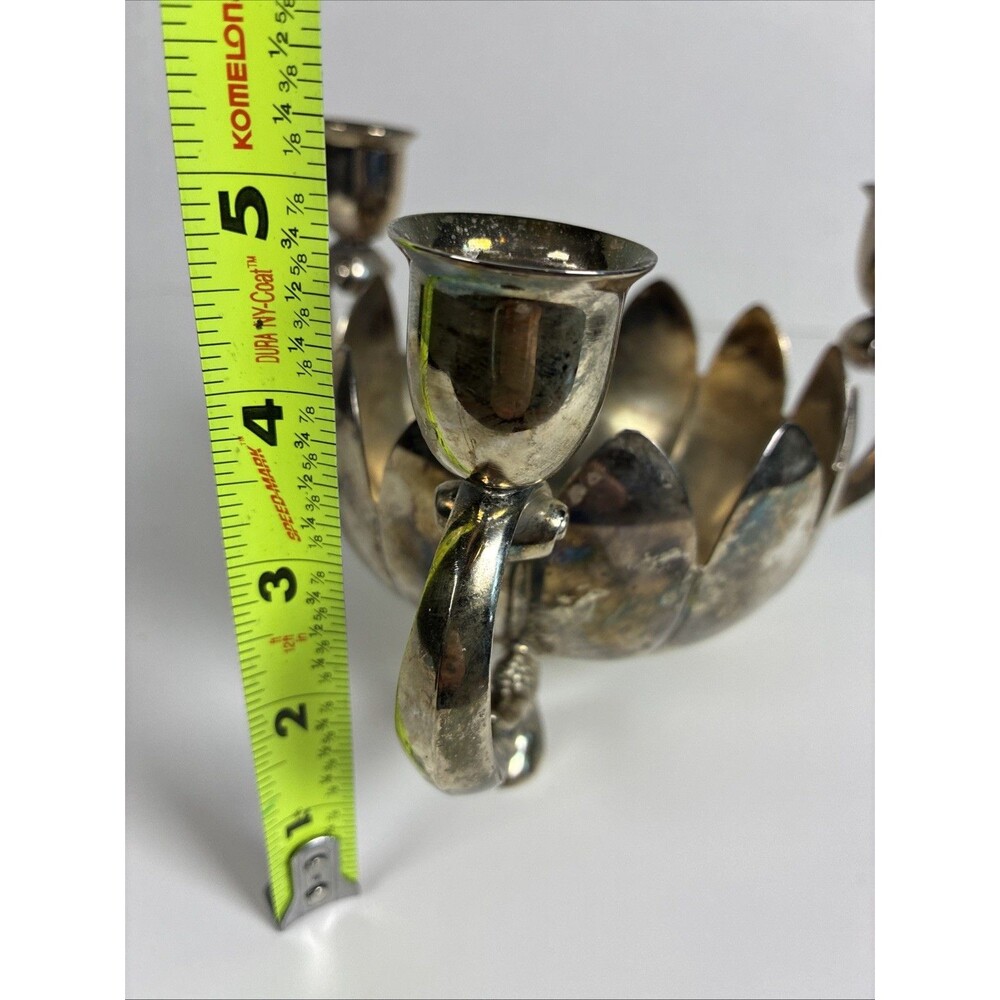 Vintage Silver Plated Lotus Flower Bowl 3-Candle Holder - Picture 6 of 7